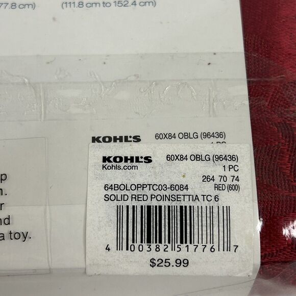 The Big One Tablecloth Solid Red Poinsettia 60x84 Christmas Holiday Cotton Blend - Picture 6 of 7